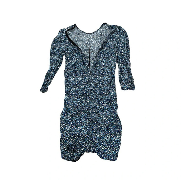 Zara Blue & White Floral Ruched Bodycon Dress Mini Length Long Sleeve Medium - Picture 9 of 12